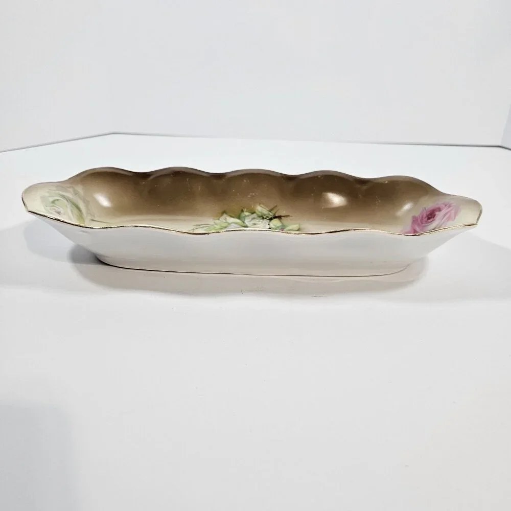 Vintage Mignon ZS and Co Bavaria Porcelain Rose Pattern Oval Celery Serving Dish